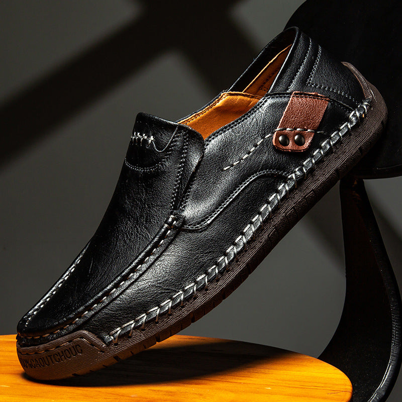 Sarah Express Men's Casual Leather Slip-On Loafers Black