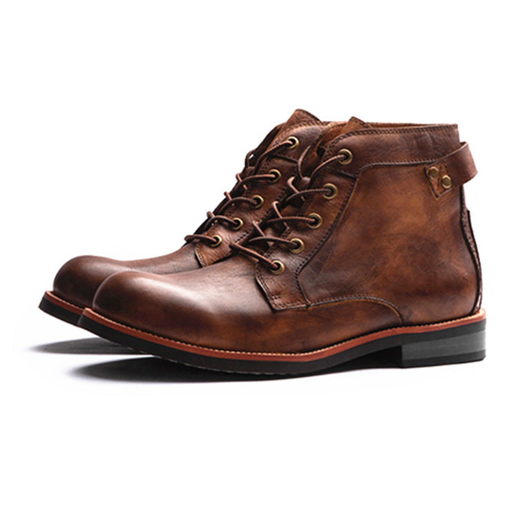 Sarah Express Men's Waxed Leather Lace-Up Ankle Boots