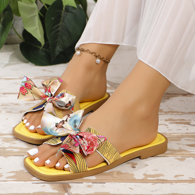 Sarah Express Bow Detail Square Toe Low Heel Sandals
