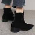 Sarah Express Retro Suede Chunky Heel Ankle Boots Black