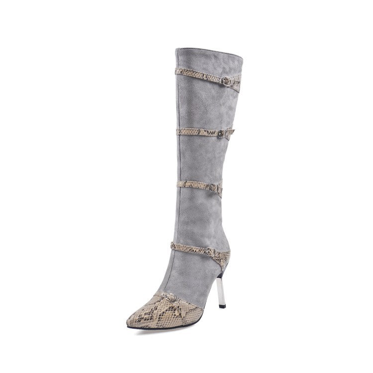 Sarah Express Pointed Toe Knee High Stiletto Boots Grey