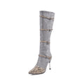 Sarah Express Pointed Toe Knee High Stiletto Boots Grey