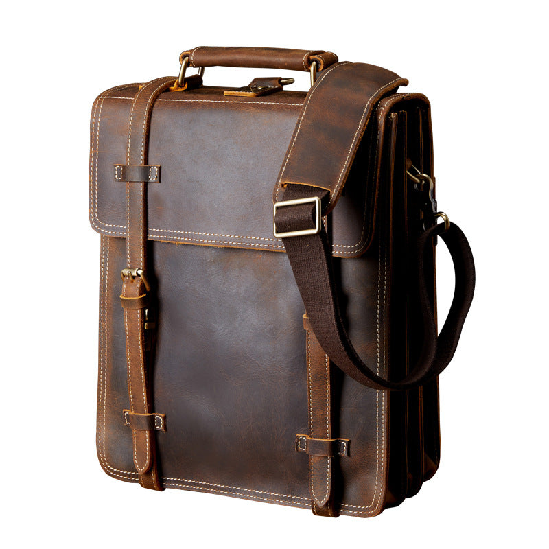 Sarah Express Structured Cowhide Leather Laptop Backpack Brown