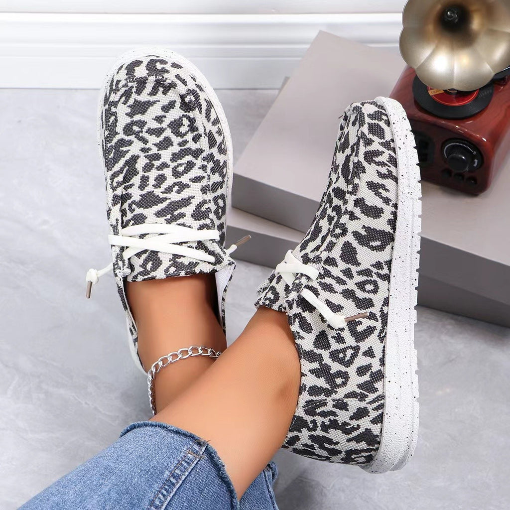 Sarah Express Women's Flyknit Leopard Print Flat Sneakers