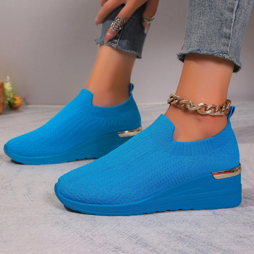 Sarah Express Flyknit Mesh Breathable Wedge Platform Sneakers