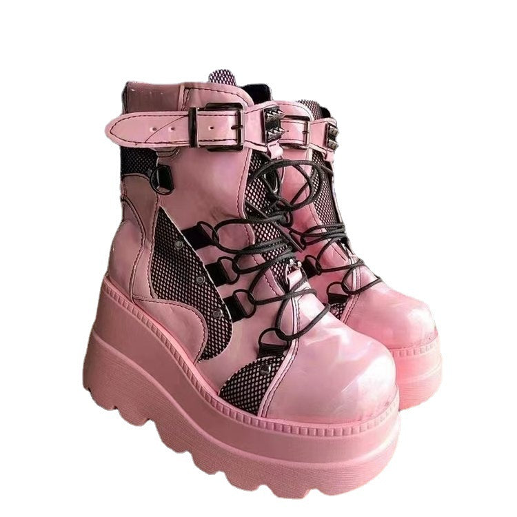 Sarah Express Platform Gothic Mid-Calf Lace-Up Boots