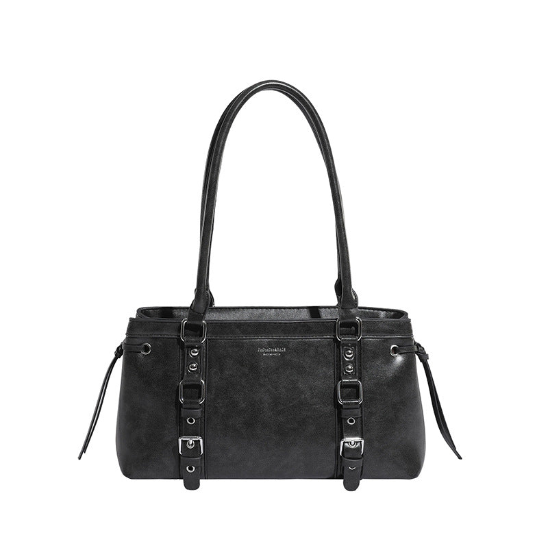 Sarah Express Large Capacity PU Leather Commuter Shoulder Bag Black Single Bag