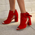 Sarah Express Suede Bow Slingback Fish Mouth Heels Red