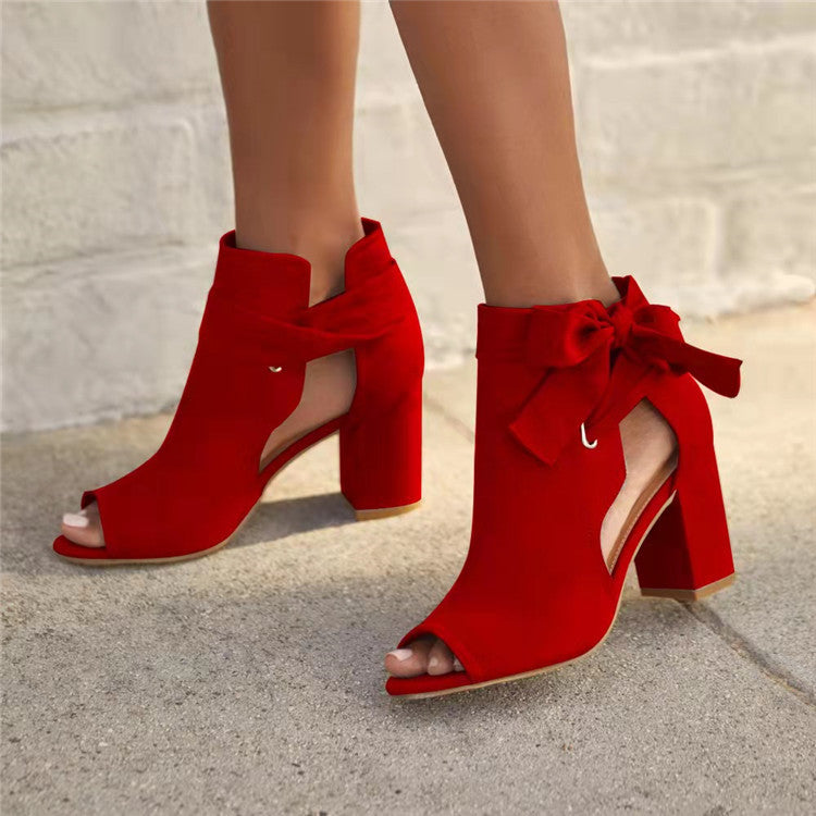 Sarah Express Suede Bow Slingback Fish Mouth Heels Red