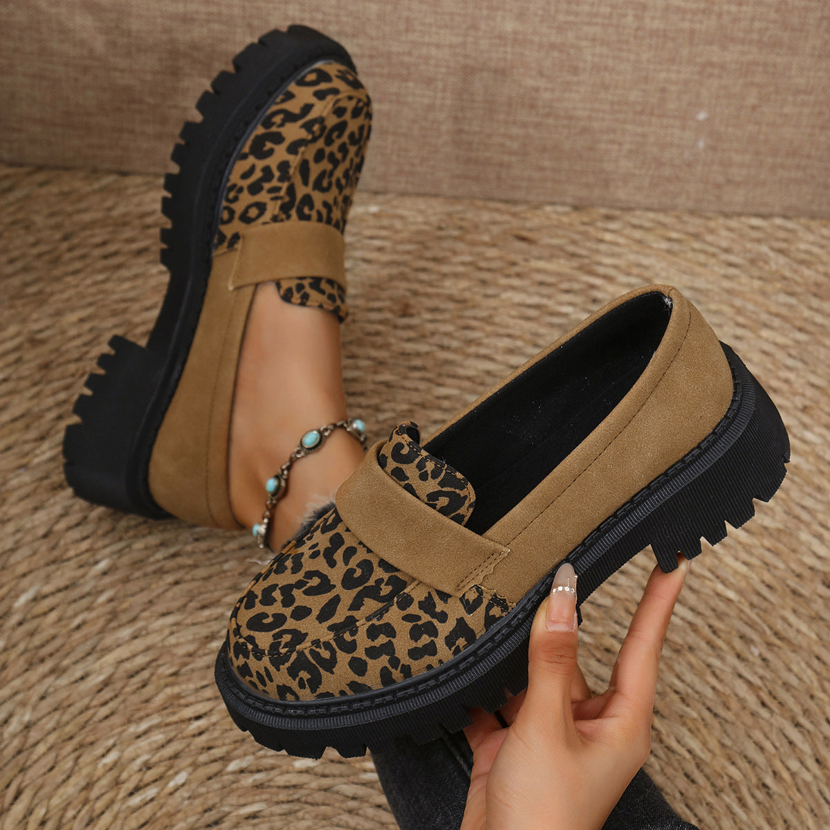 Sarah Express Women's Leopard Print Platform Slip-On Loafers