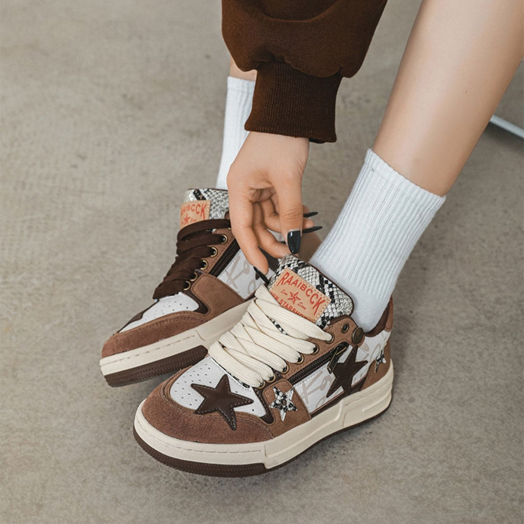 Sarah Express Brown Star Retro Board Sneakers Brown