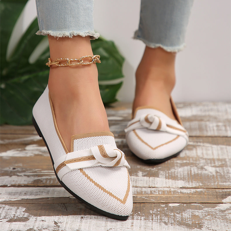 Sarah Express Pointed Toe Knit Bow Flat Shoes