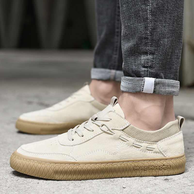 Sarah Express Men's Low Top Suede Casual Sneakers Sand color