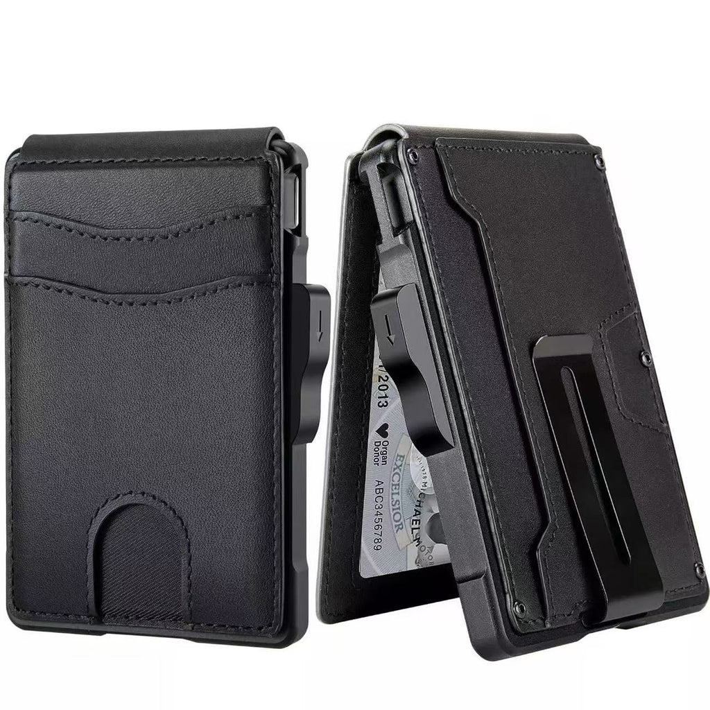 Sarah Express Minimalist Slim Genuine Leather Card Holder Black