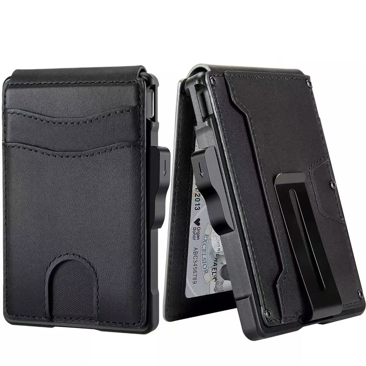 Sarah Express Minimalist Slim Genuine Leather Card Holder Black