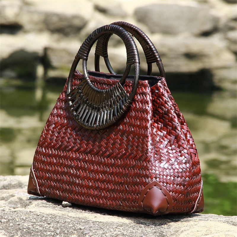 Sarah Express Handwoven Rattan Straw Structured Handbag