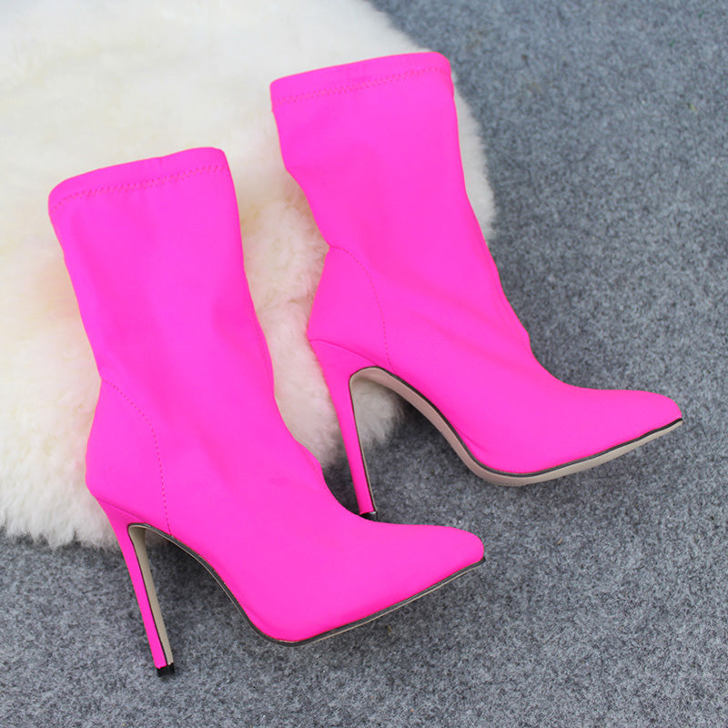 Sarah Express Stretch Suede Pointed Toe High Heel Boots