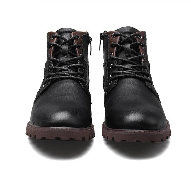 Sarah Express Men's Lace-Up Side Zipper Work Boots Black