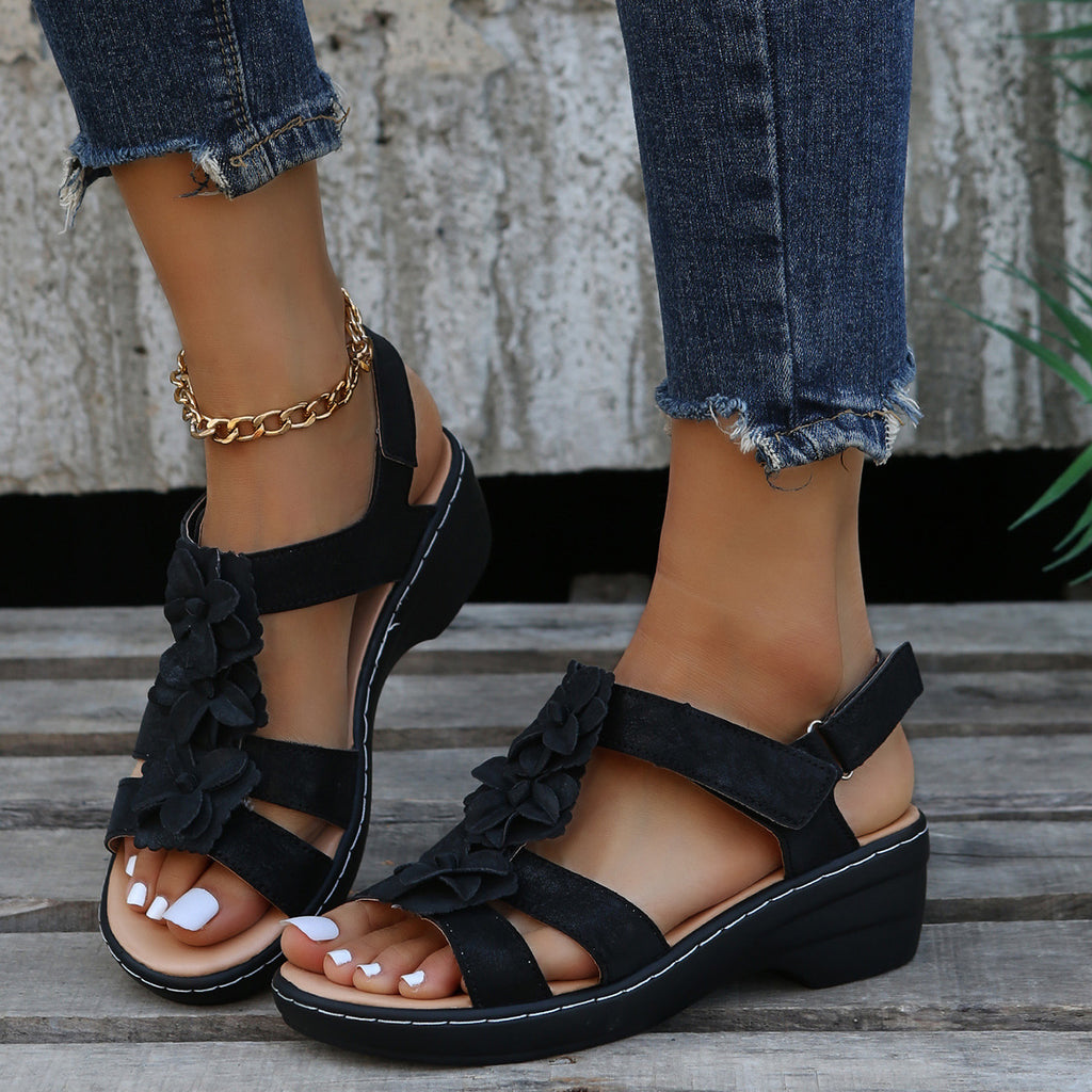 Sarah Express Floral Wedge Sandals with Adjustable Strap