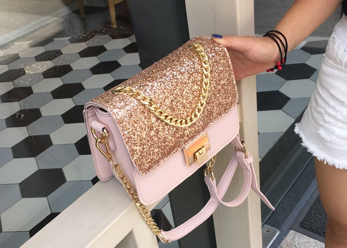 Sarah Express Sequined Square Shoulder Bag with Chain