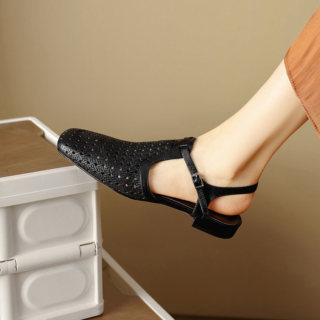 Sarah Express Perforated Leather Slingback Flat Sandals