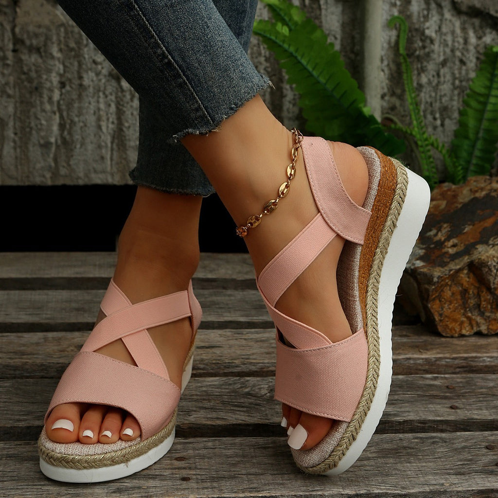 Sarah Express Woven Elastic Strap Platform Beach Sandals
