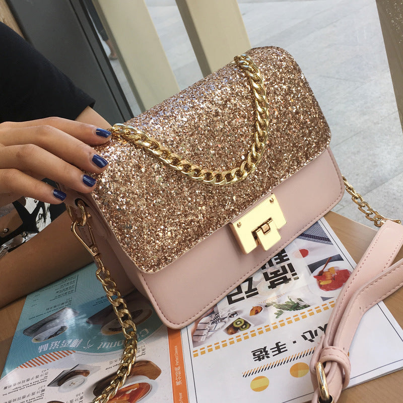 Sarah Express Sequined Square Shoulder Bag with Chain