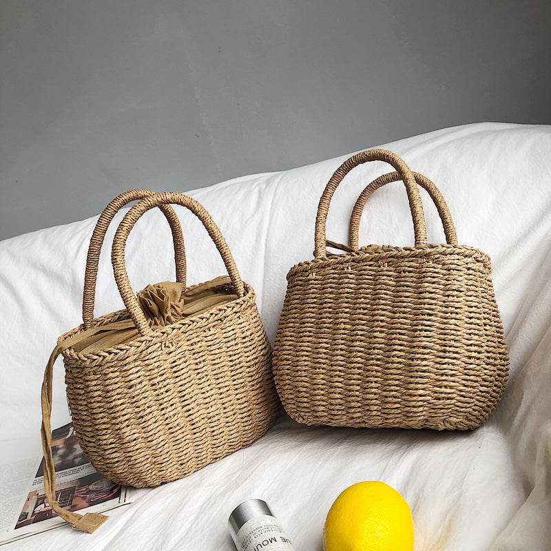 Sarah Express Hand-Woven Straw Drawstring Bucket Bag