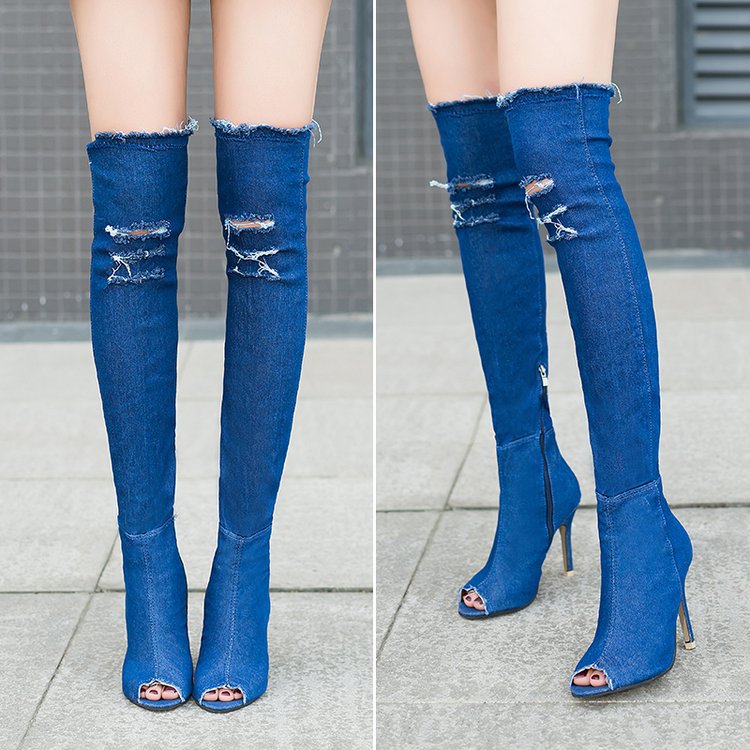 Sarah Express Stretch Denim Knee-High Stovepipe Boots