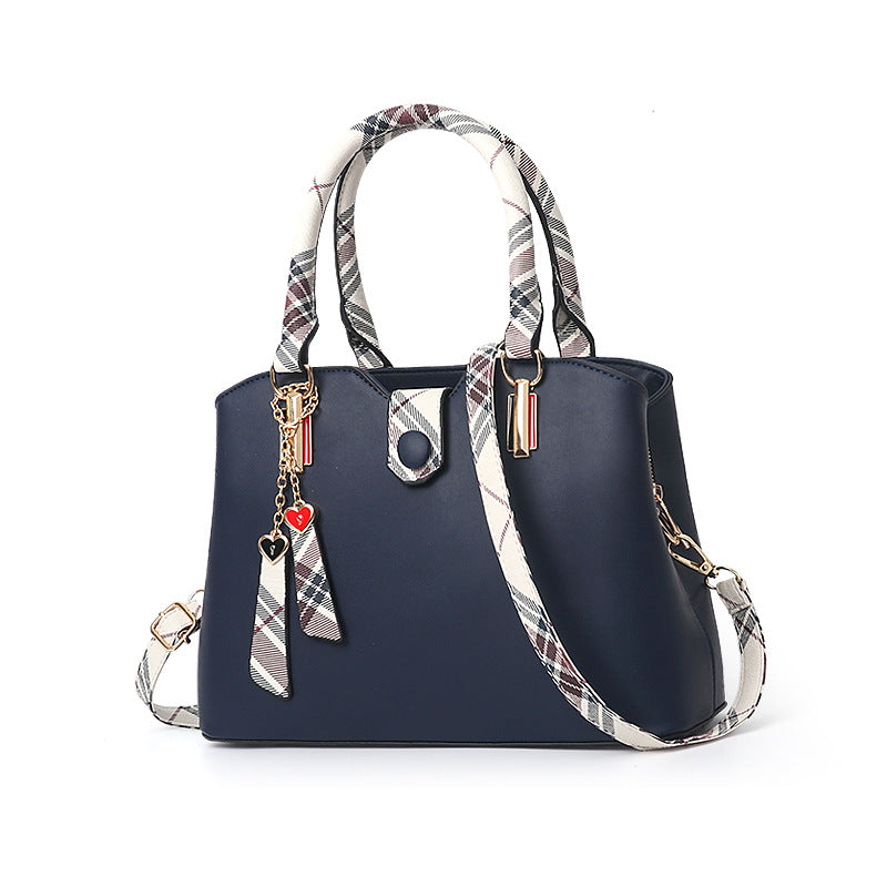 Sarah Express Structured Plaid Detail Messenger Handbag Dark blue