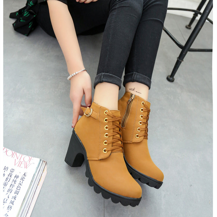 Sarah Express Women's Suede Chunky Block Heel Boots