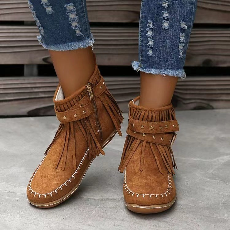 Sarah Express Retro Suede Ankle Boots With Tassel