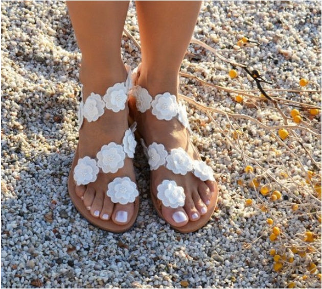 Sarah Express Women's Flower Flat Sandals Ankle Strap