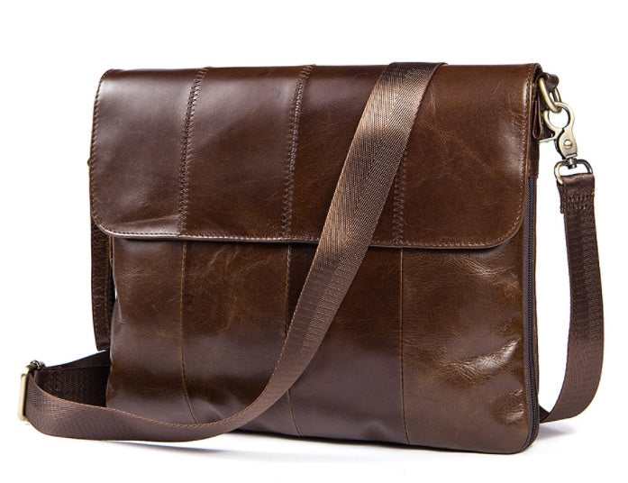 Sarah Express Structured Leather Postman Shoulder Bag Red coffee