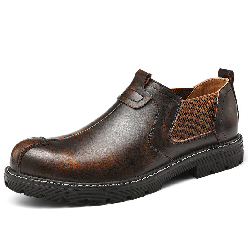 Sarah Express Casual Leather Slip-On Loafers Red brown