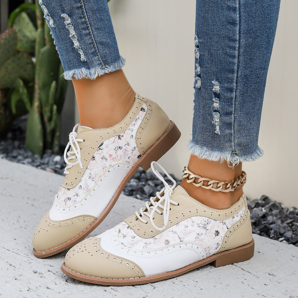 Sarah Express Color-Block Lace-Up Round Toe Flats