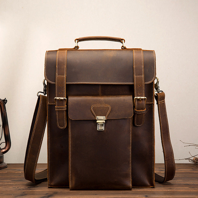 Sarah Express Genuine Leather Men's Structured Backpack Brown