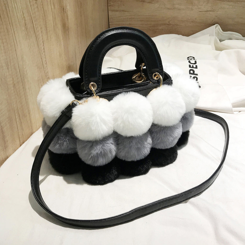 Sarah Express Plush Pom Pom Shoulder Bag