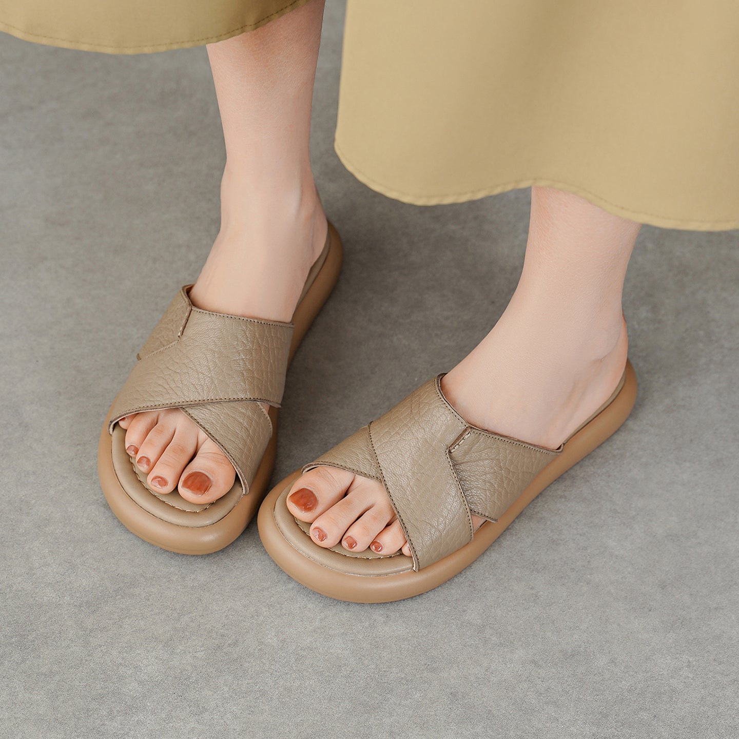 Sarah Express Sheepskin Crisscross Platform Slide Sandals