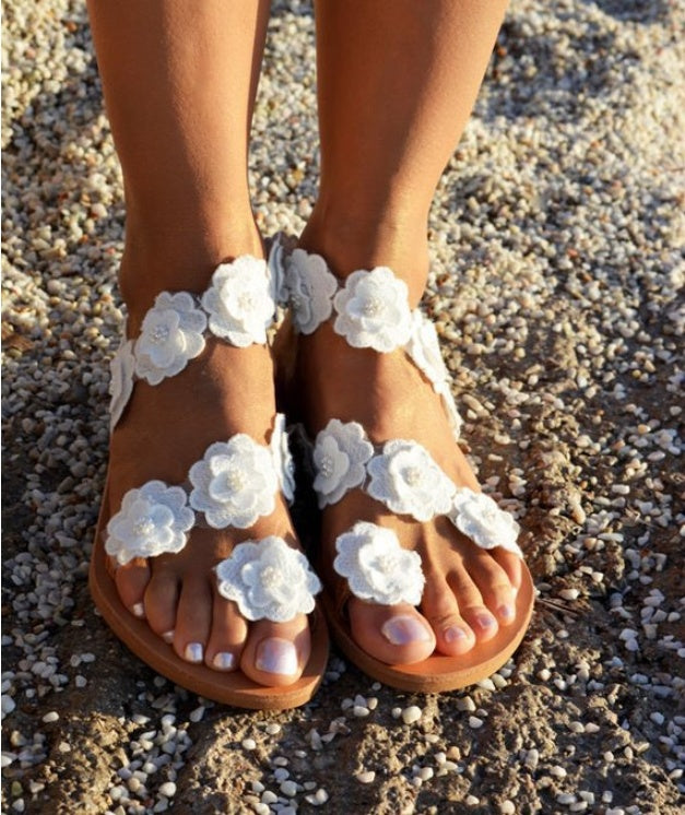 Sarah Express Women's Flower Flat Sandals Ankle Strap