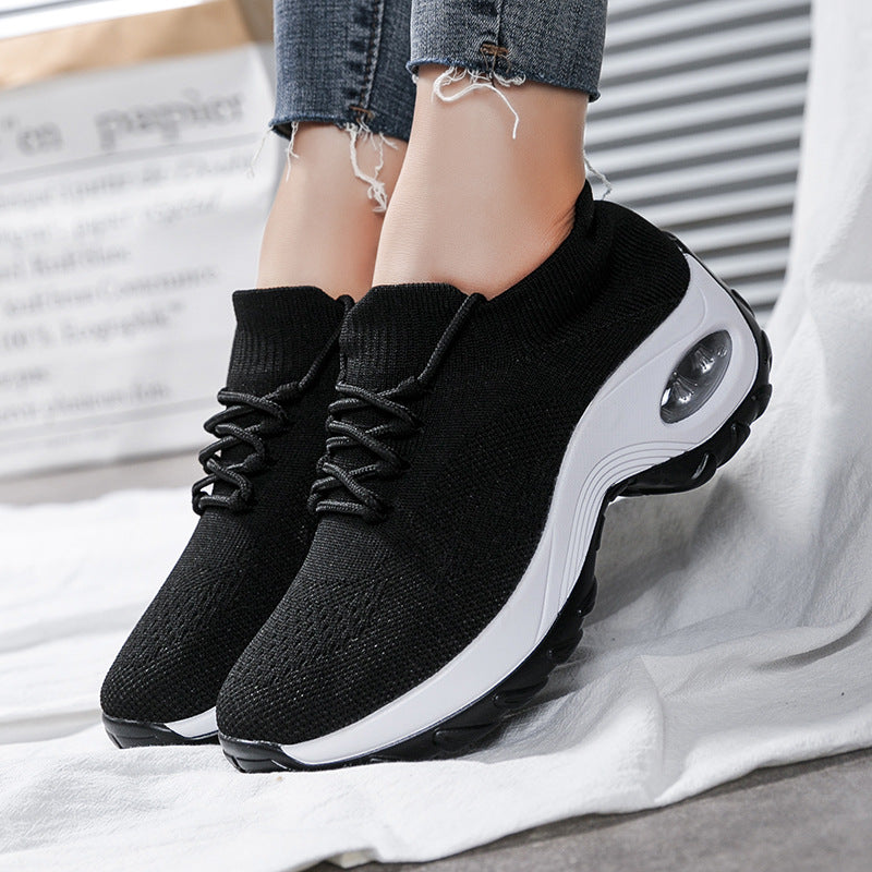 Sarah Express Flying Knit Platform Sneakers Black and white
