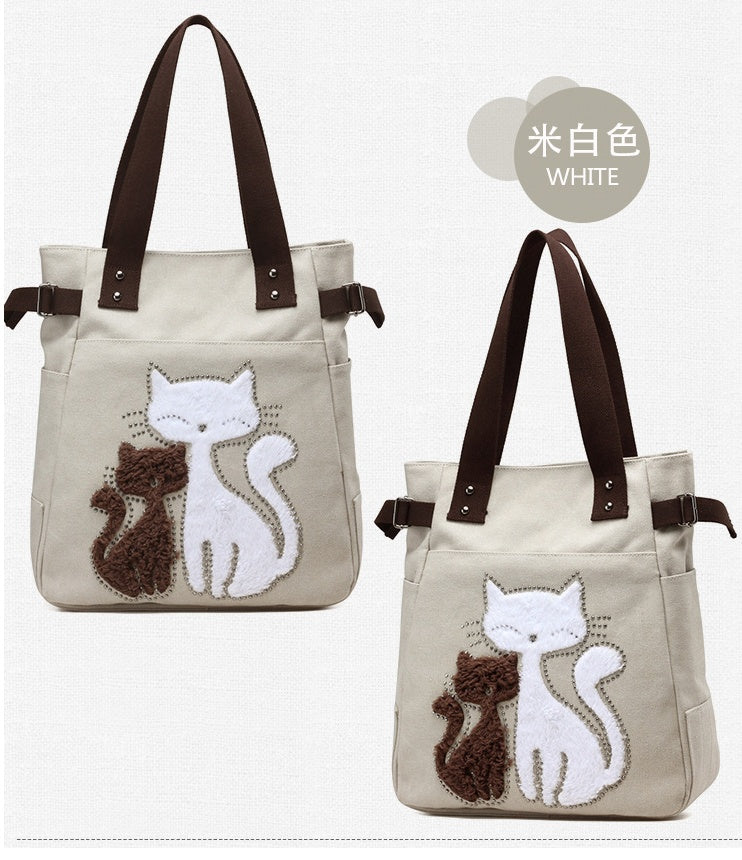 Sarah Express Canvas Tote Bag with Cat Applique