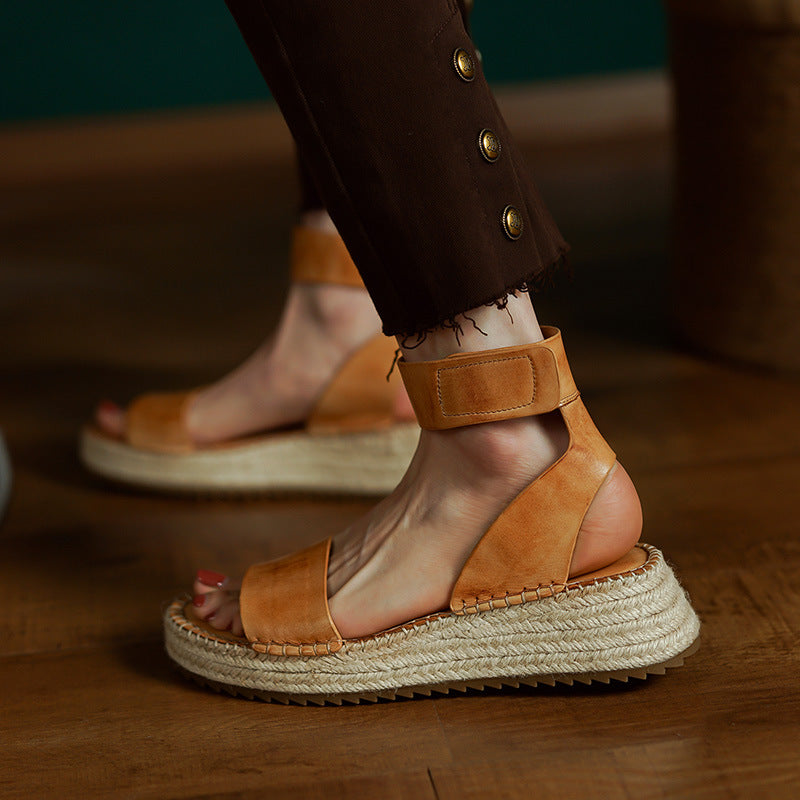 Sarah Express Braided Leather Vintage Wedge Sandals
