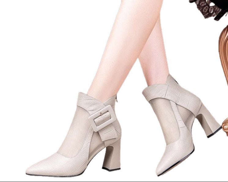 Sarah Express British Style Cutout Chunky Heel Boots