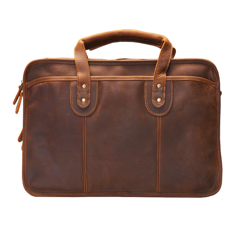 Sarah Express Retro Leather Briefcase for Men Dark brown