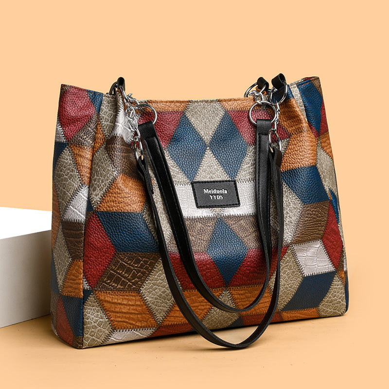 Sarah Express Geometric Pattern Color-Matching Shoulder Tote Bag