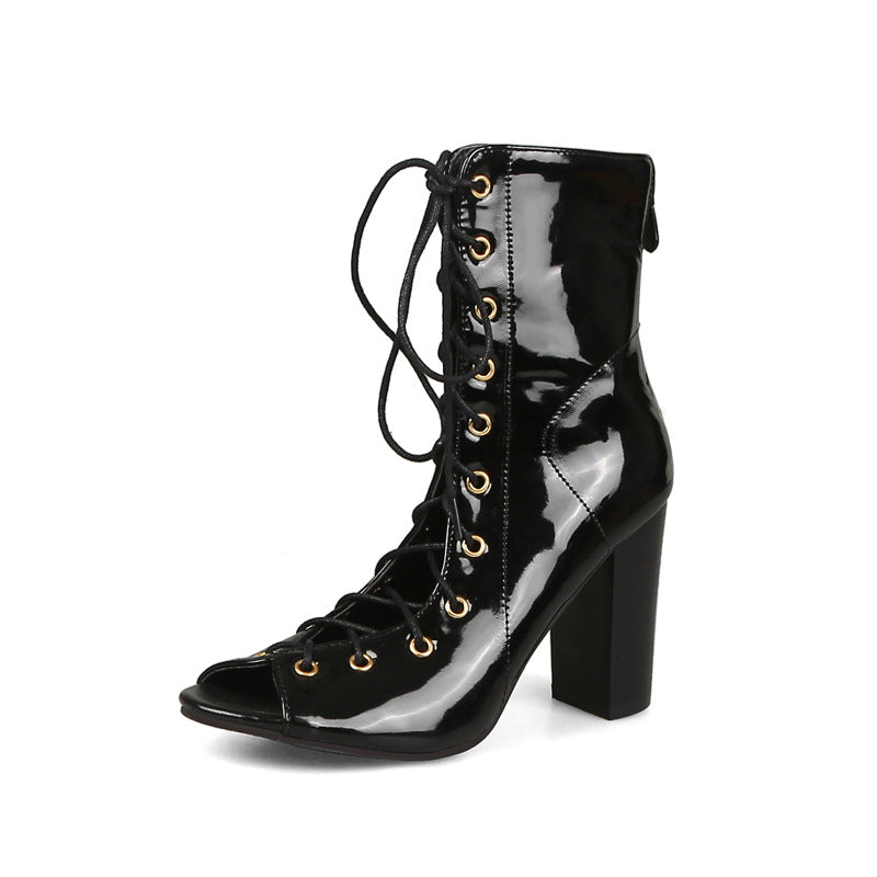 Sarah Express Denim Lace Up Peep Toe Heels Black
