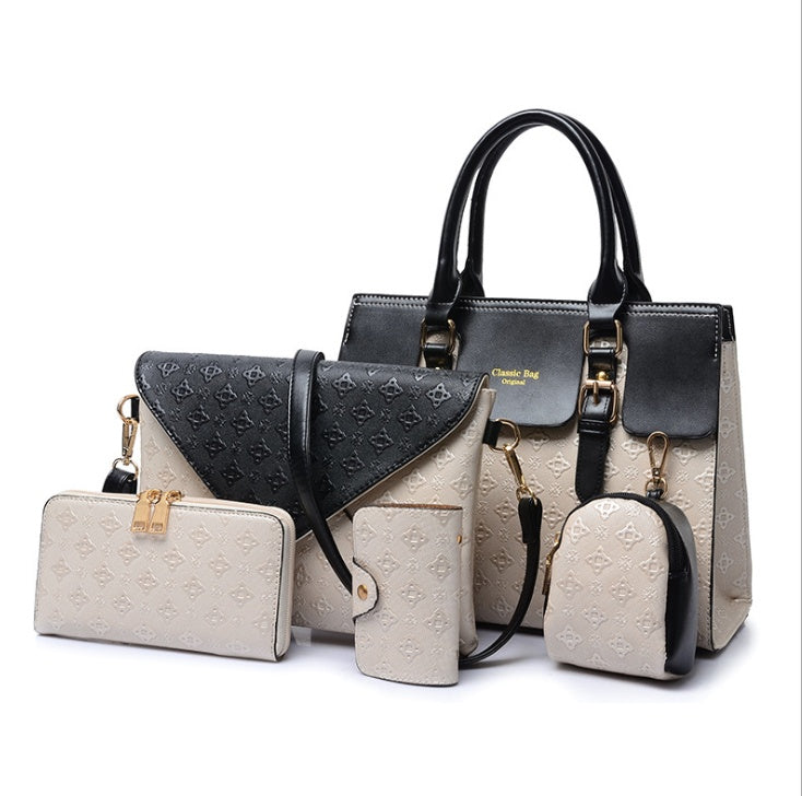 Sarah Express Structured Patterned Handbag Set White