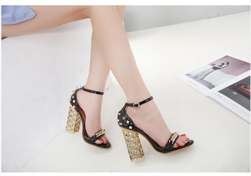 Sarah Express Chain Detail Buckle Strap Block Heels