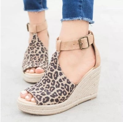 Sarah Express Canvas Wedge Sandals with Buckle Strap